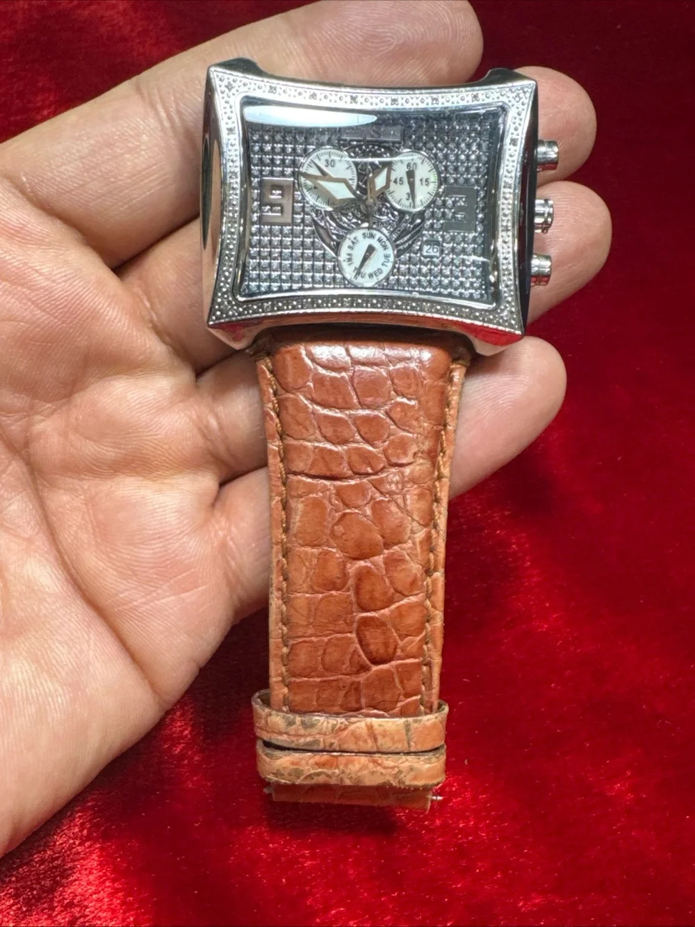 Techno Swiss Diamond Watch Men’s Square Stainless Steel Brown Band Parts Repair